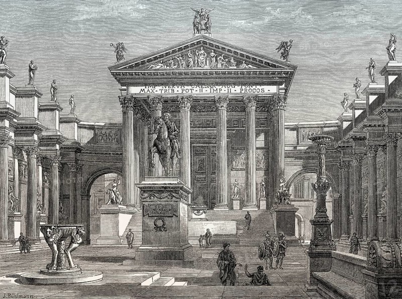 Reconstruction of the Temple of Minerva, Forum of Nerva, ancient Rome
