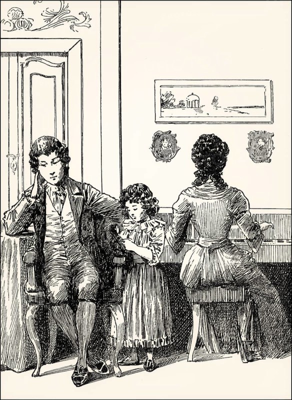 Charlotte playing piano, with Werther, The Sorrows of Young Werter, a novel by Johann Wolfgang von Goethe