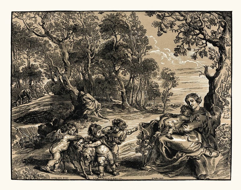 Rest on the flight to Egypt, Christoffel Jegher after Rubens, 17th century, digitally restored