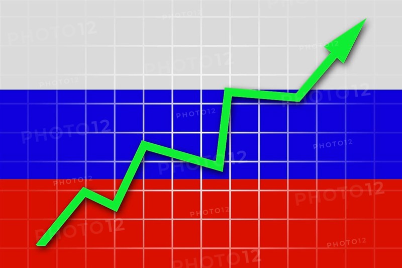 The Russian flag and arrow graph going up