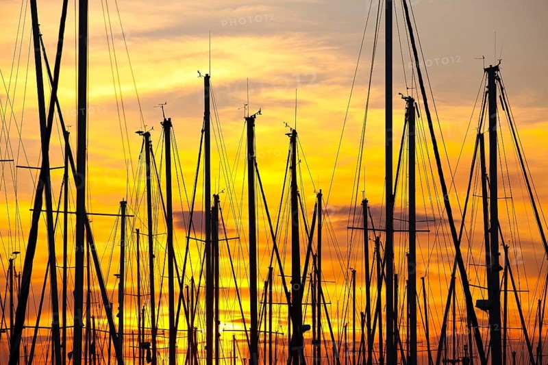 Sunset in the harbor, Marseille, France, Europe