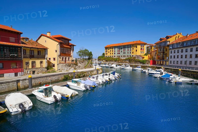 Llanes village port marina in Asturias of Spain
