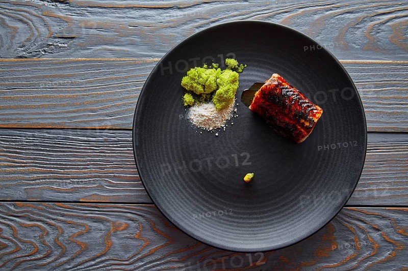 Grilled smoked eel with green apple and citrus with Sichuan Electric flower