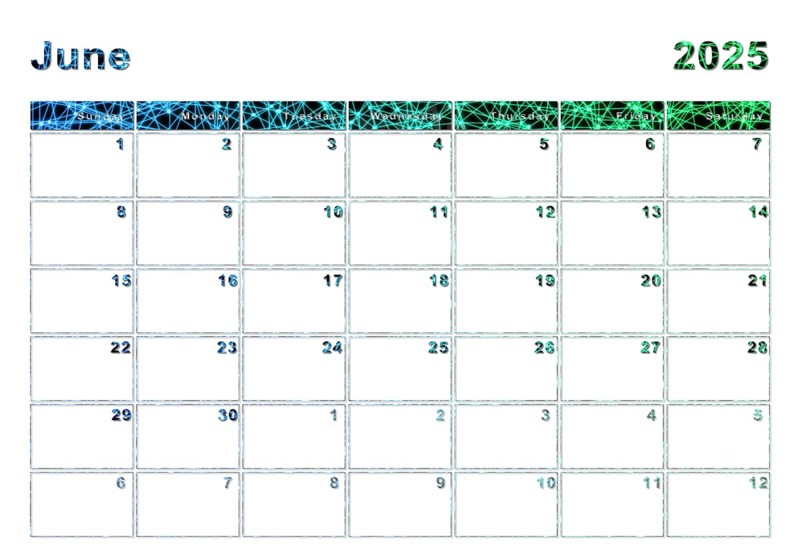 June 2025 calendar, week start Sunday, modern design