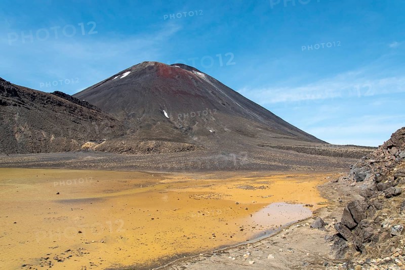 Hiking the Tongariro Alpine Crossing, view of Mt Ngauruhoe, North Island of New Zealand