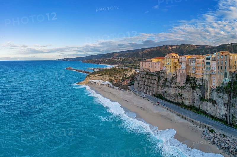Tropea, Italy, 16 December, 2023: view of Rotonda Beach and the colourful old town of Tropea in Calabria, Europe