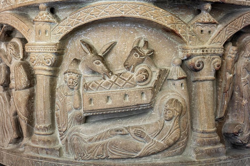 Freckenhorst, Collegiate Church of St Boniface, Romanesque baptismal font, 1st half of the 12th century, Nativity of Christ