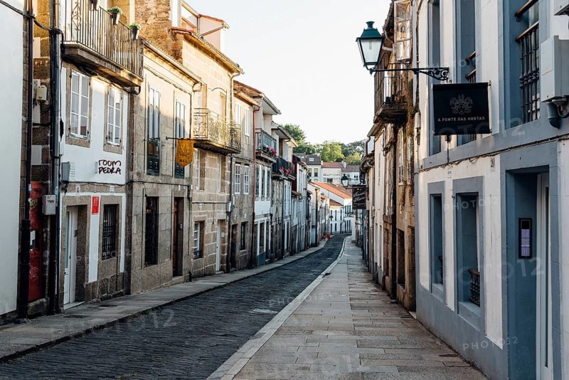 Santiago de Compostela, Spain, July 18, 2020: Street in historical centre of Santiago de Compostela, Europe