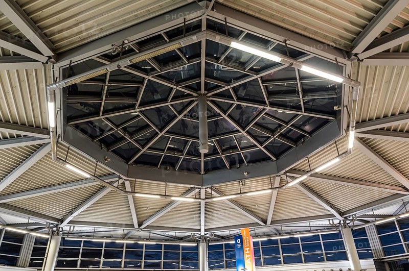 Athens Old Town, Attica, Greece, 12 28 2019 Contemporary glass and steel ceiling of the Athens Airport transportation hub, Europe
