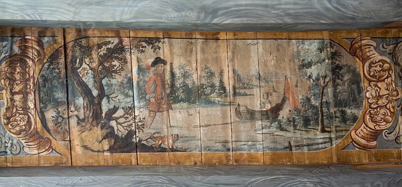 Ceiling painting of a 17th century love story as a comic strip, St., Sankt, Saint