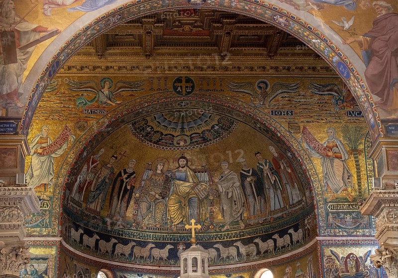 Rome, Roma, Santa Maria in Trastevere, mosaics in the apse, 12th century, Christ with Mary and saints