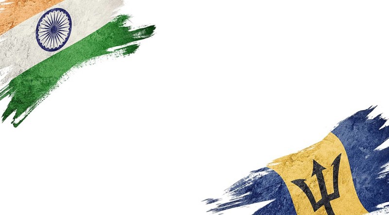 Flags of India and Barbados on White Background