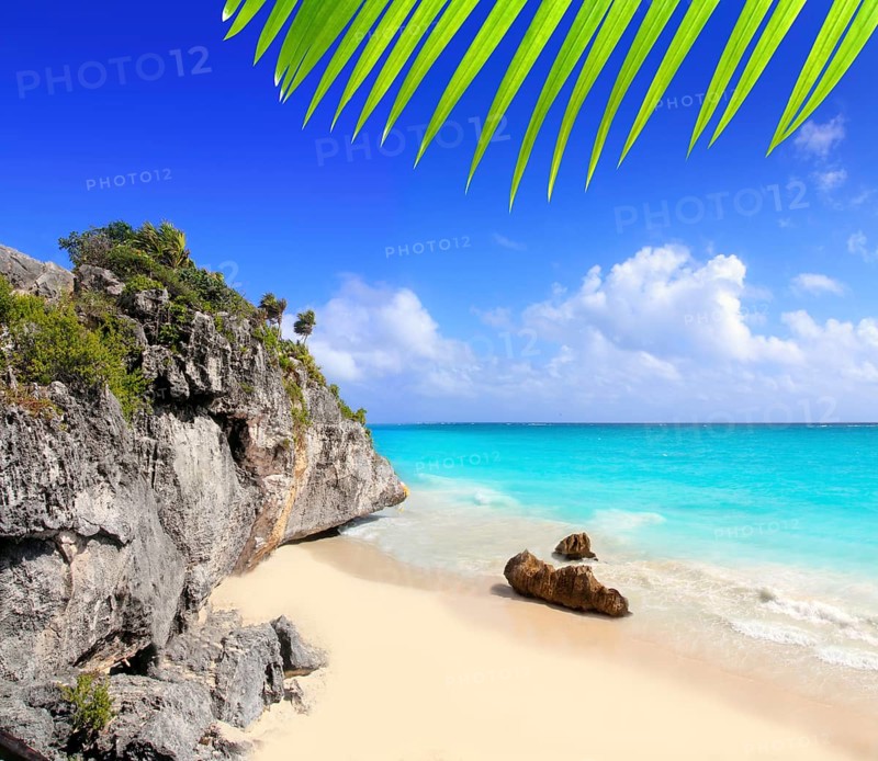 Caribbean beach in Tulum Mexico under Mayan ruins Mayan Riviera