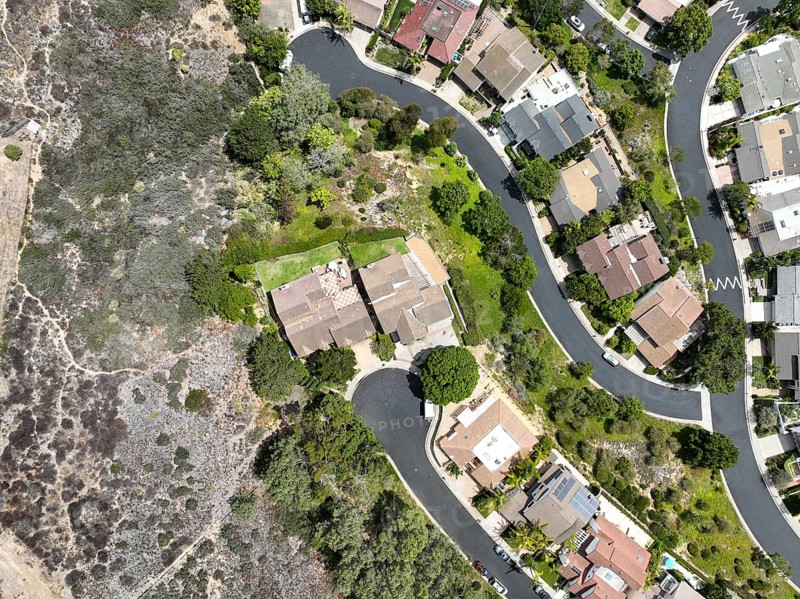 Aerial view over La Jolla Hills with big villas, San Diego, California, USA, North America