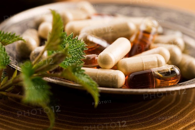Pills with herbs, macro