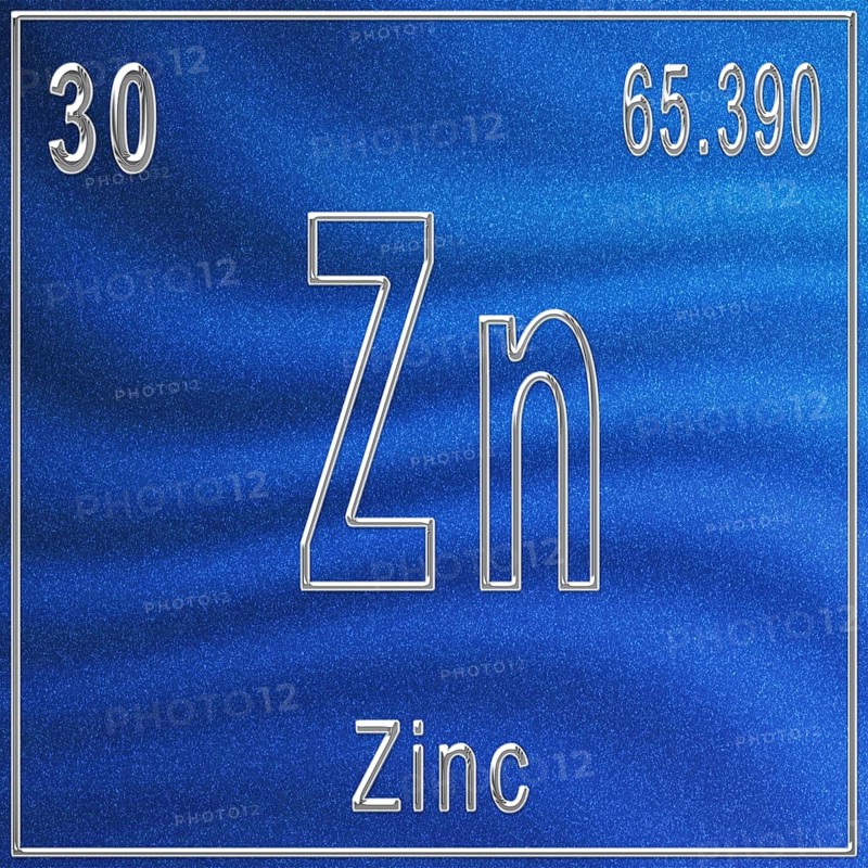 Zinc chemical element, Sign with atomic number and atomic weight, Periodic Table Element