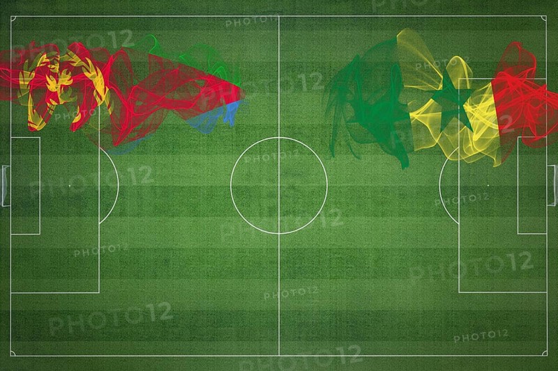 Eritrea vs Senegal Soccer Match, national colors, national flags, soccer field, football game, Competition concept, Copy space