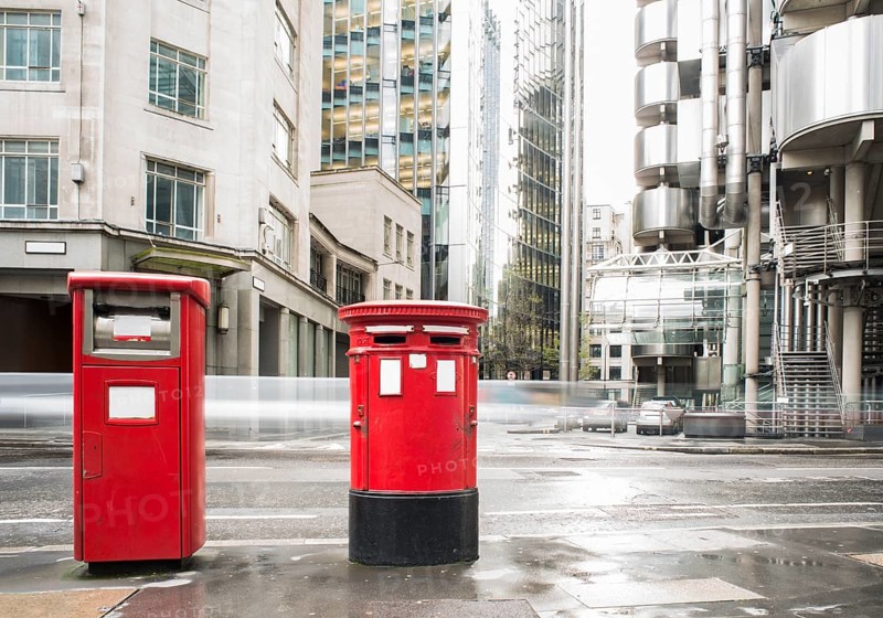 English style red mailboxes vintage buildings