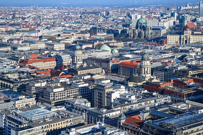 Aerial view, Leipziger Straße, Friedrichstraße, Berlin Cathedral, Gendarmenmarkt, Berlin Mitte, Berlin, Germany, Europe