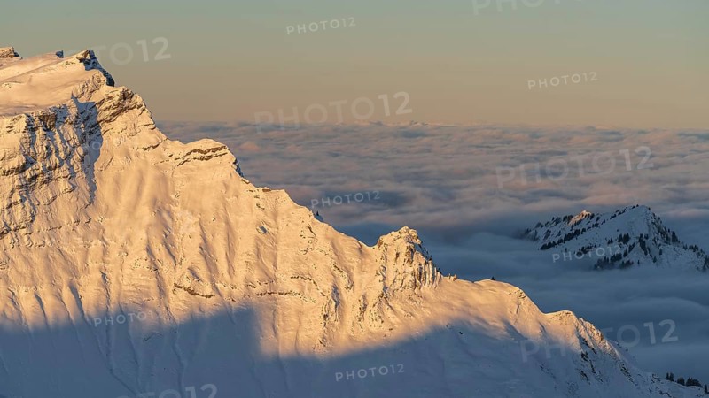 Sunrise in Kleinwalsertal in Austria. Allgäu Alps with a view of the Diedamskopf mountain