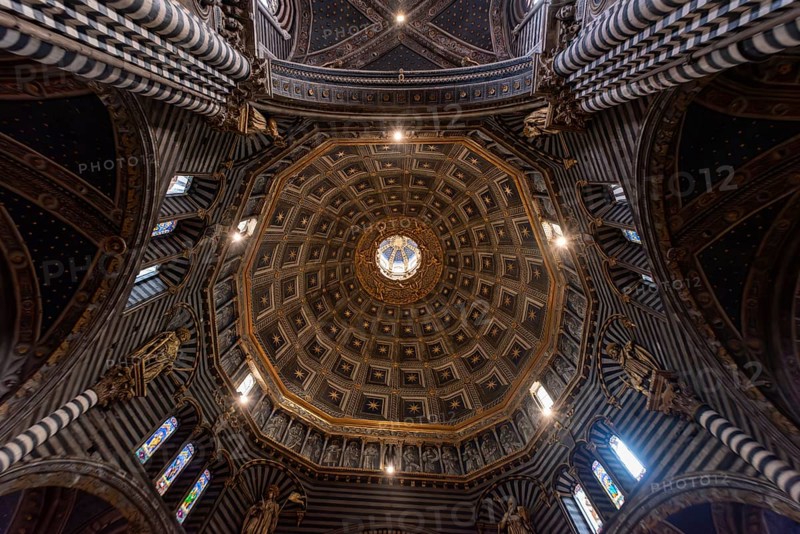 SIENA, ITALY, SEPTEMBER 23, 2023, Ceiling of the cupola in the cathedral of Siena, Italy, Europe