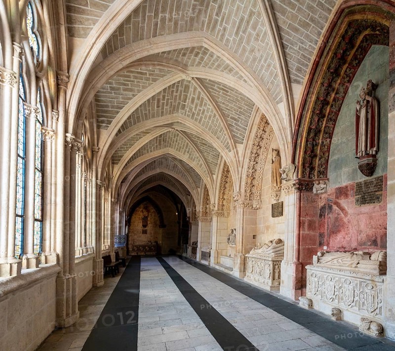 Burgos, Spain, 14 April, 2024: view of the cloister hallway in the Burgos Cathedral, Europe