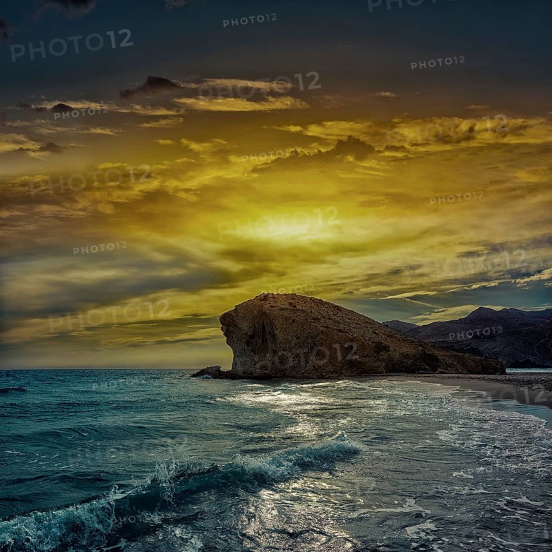 Almeria Playa del Monsul beach sunset at Cabo de Gata in Spain