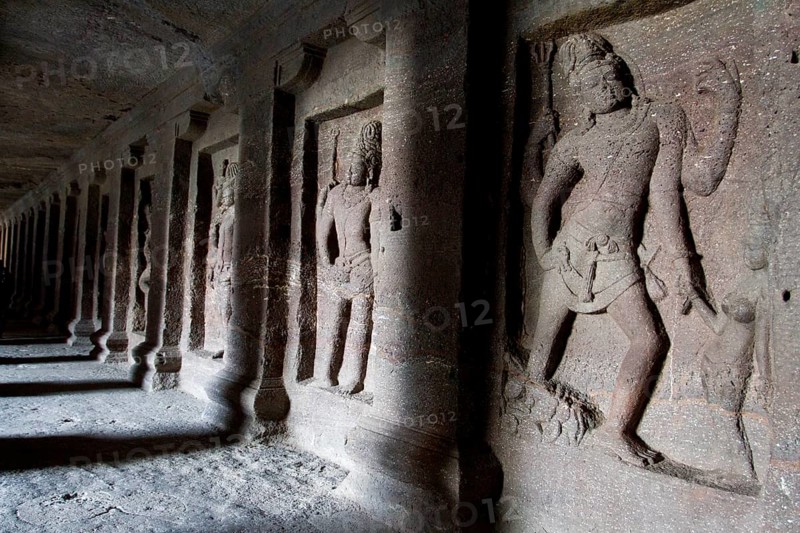 Sculpture carved on kailasa temple wall aurangabad maharashtra, india, asia