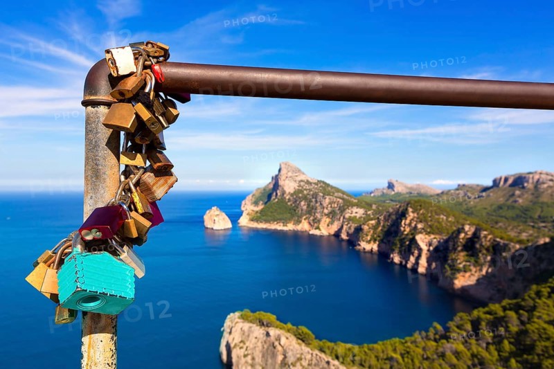 Majorca mirador Formentor Cape in Mallorca island of spain padlocks detail