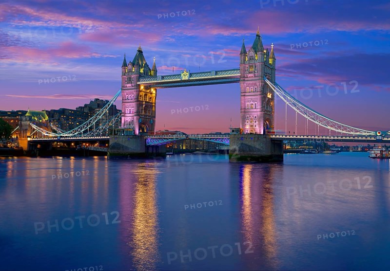 London Tower Bridge sunset on Thames river in England