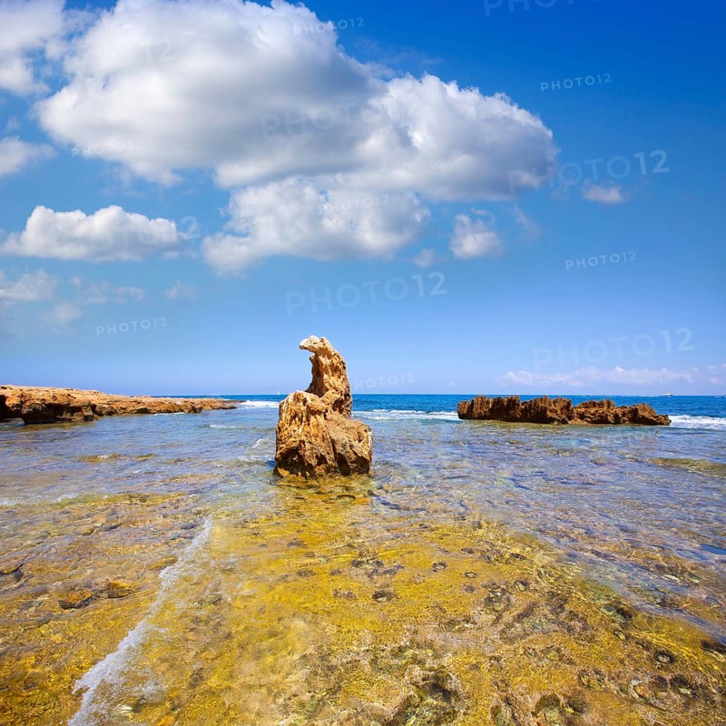 Denia Alicante Las rotas rocky beach in Spain and San Antonio Cape