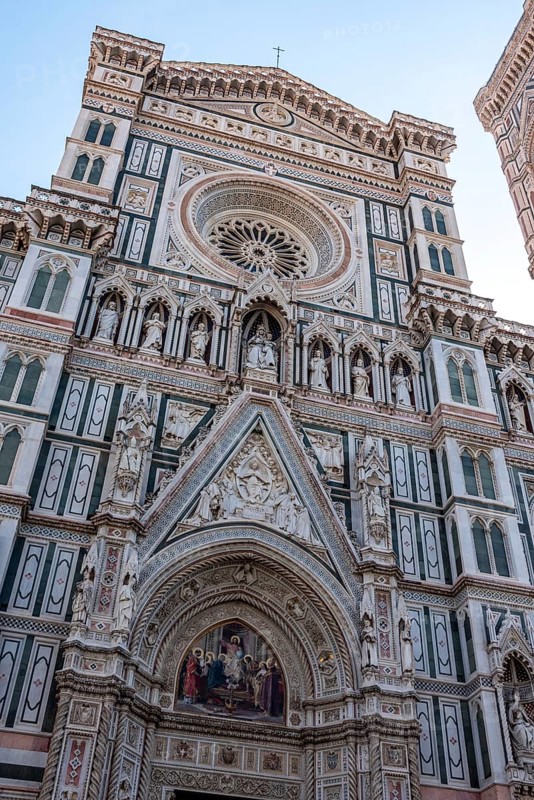 Neo-gothic facade of the renaissance cathedral Santa Maria del Fiore in Florence, Italy, Europe