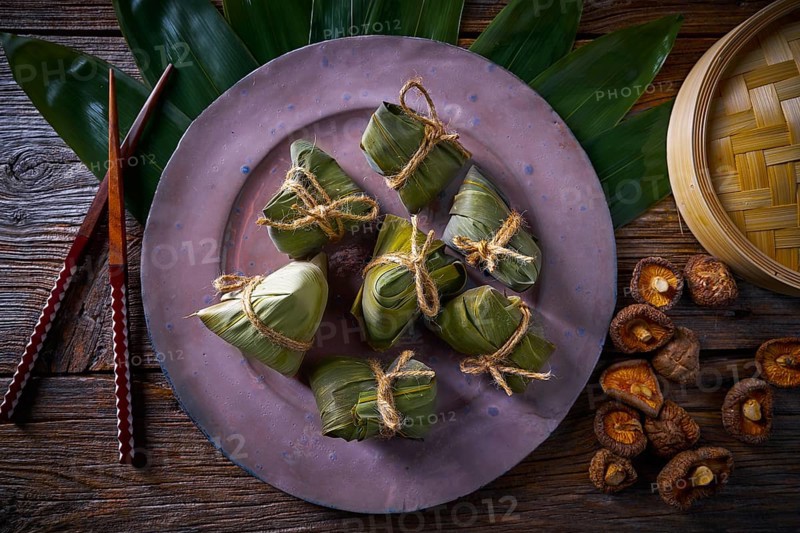 Zongzi Glutinous sticky Rice Dumplings recipe wrap with bamboo leaves asian food