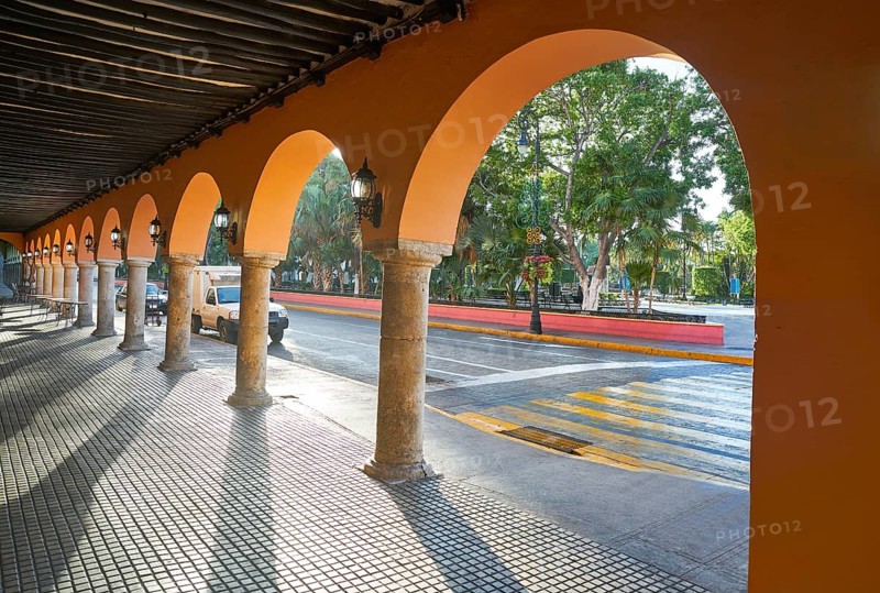 Merida city arcade arcs of Yucatan in Mexico