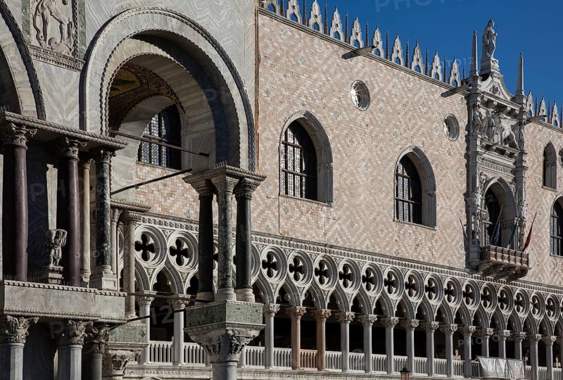 Italy Venice Doge's Palace -456 Partial view of the west façade and section of the south-west corner of St Mark's Basilica