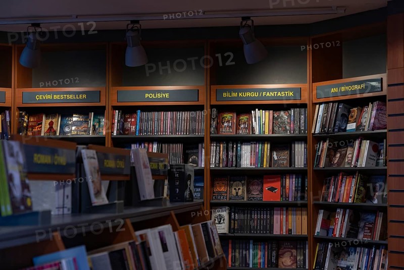 A picture of the interior of a Turkish bookshop