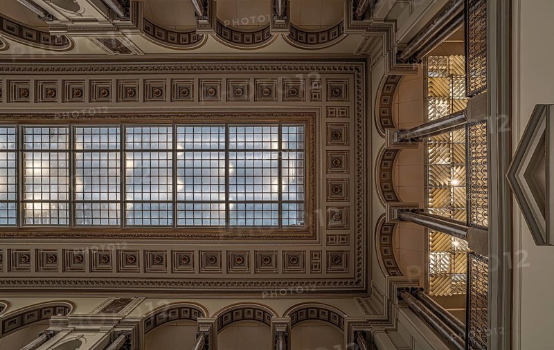 Brussels Old Town, Brussels Capital Region, Belgium, 12 06 2019 Art nouveau ceiling of the Royal museum of Fine Arts in Art Nouveau style, Europe