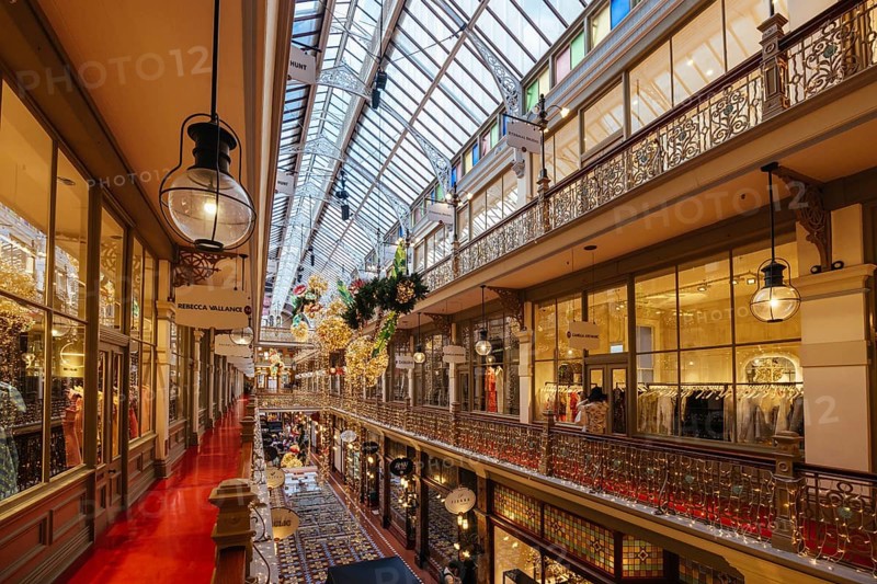 SYDNEY, AUSTRALIA DECEMBER 3 2023, The Strand Arcade with Christmas lights and decorations in the middle of a busy day in Sydney CBD, New South Wales, Australia, Oceania
