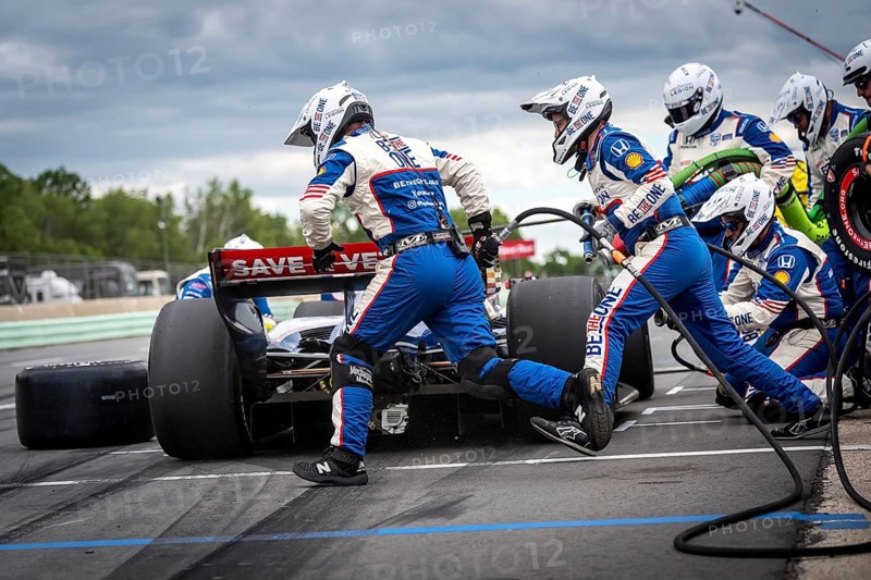 LINUS LUNDQVIST (R) (8) of Stockholm, Sweden comes down pit road for service during the XPEL Grand Prix at Road America in Elkhart Lake, WI