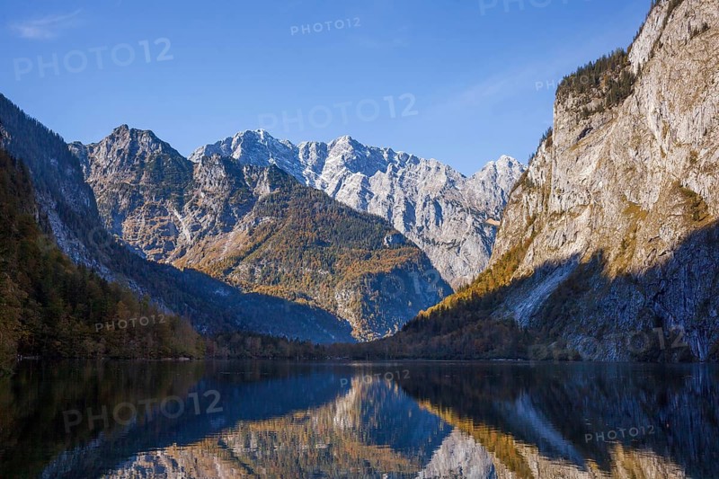 Obersee with Watzmann east face, Königssee, Schönau, Berchtesgaden National Park, Berchtesgadener Land, Upper Bavaria, Bavaria, Germany, Europe