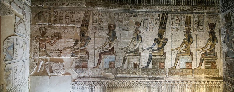 Colorful relief paintings in ancient graves, Dier el Medina, Egypt, Africa