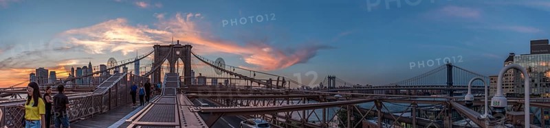Night coming over famous Brooklyn Bridge, New York City, USA, North America