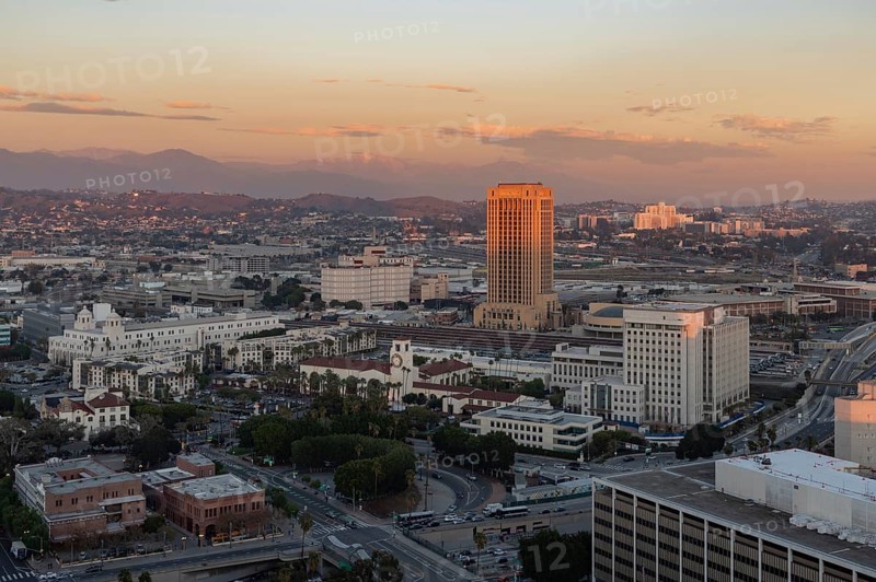 A picture of the Los Angeles Union Station at sunset
