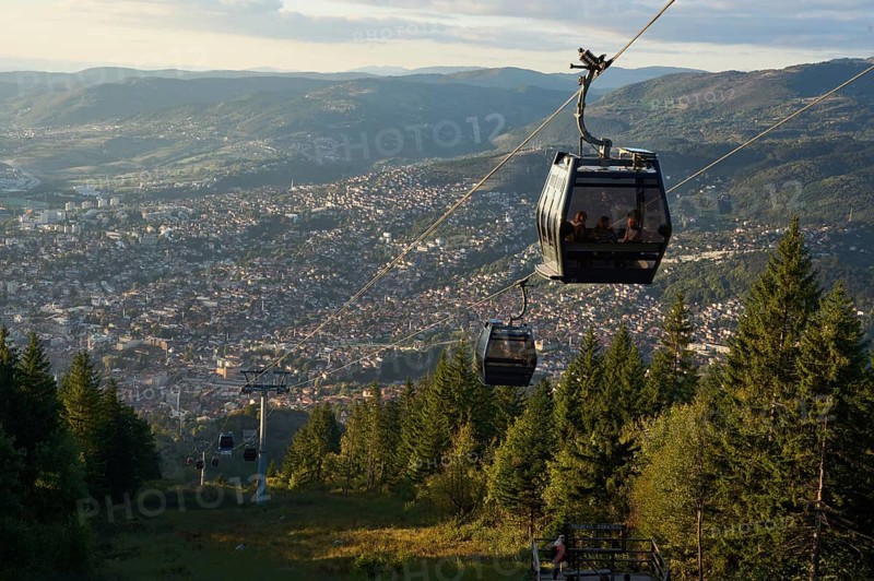 Cable car, gondola lift from Sarajevo to Mount Trebevic, below the city of Sarajevo, Sarajevo, Bosnia and Herzegovina, Europe