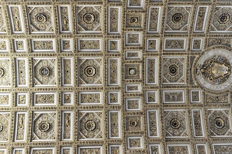 Vatican, Rome, Lazio, Italy, Europe, Richly decorated ceiling with geometric patterns and stucco details, Europe