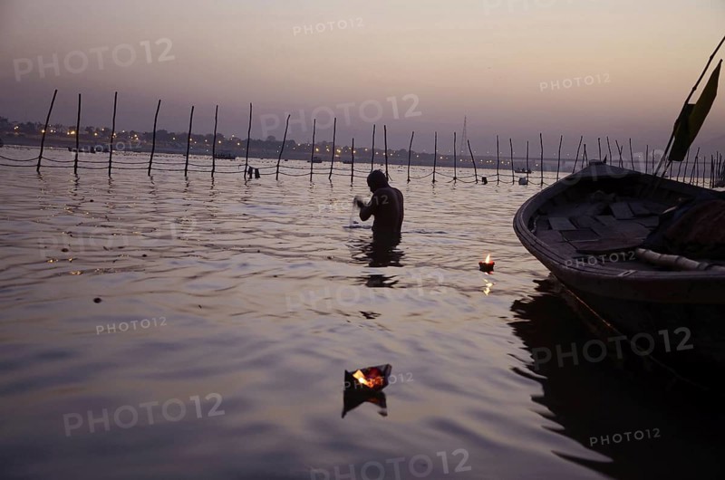 Man bathing in river Kumbh Mela at Allahabad Uttar Pradesh India