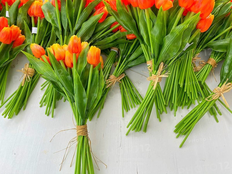 Wooden tulips in the shop in Volendam. Volendam is a town in North Holland, 20 kilometres north of Amsterdam. Sometimes called The pearl of the Zuiderzee