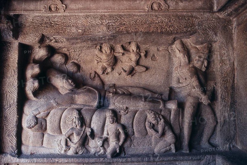 Close up of carving, Mahishasuramardini Mandapa, Mamallapuram, Tamil Nadu, India, Asia