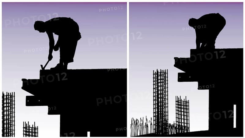 Construction workers put formwork and armature