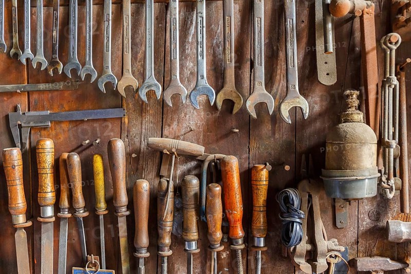 Old tool panel with various tools